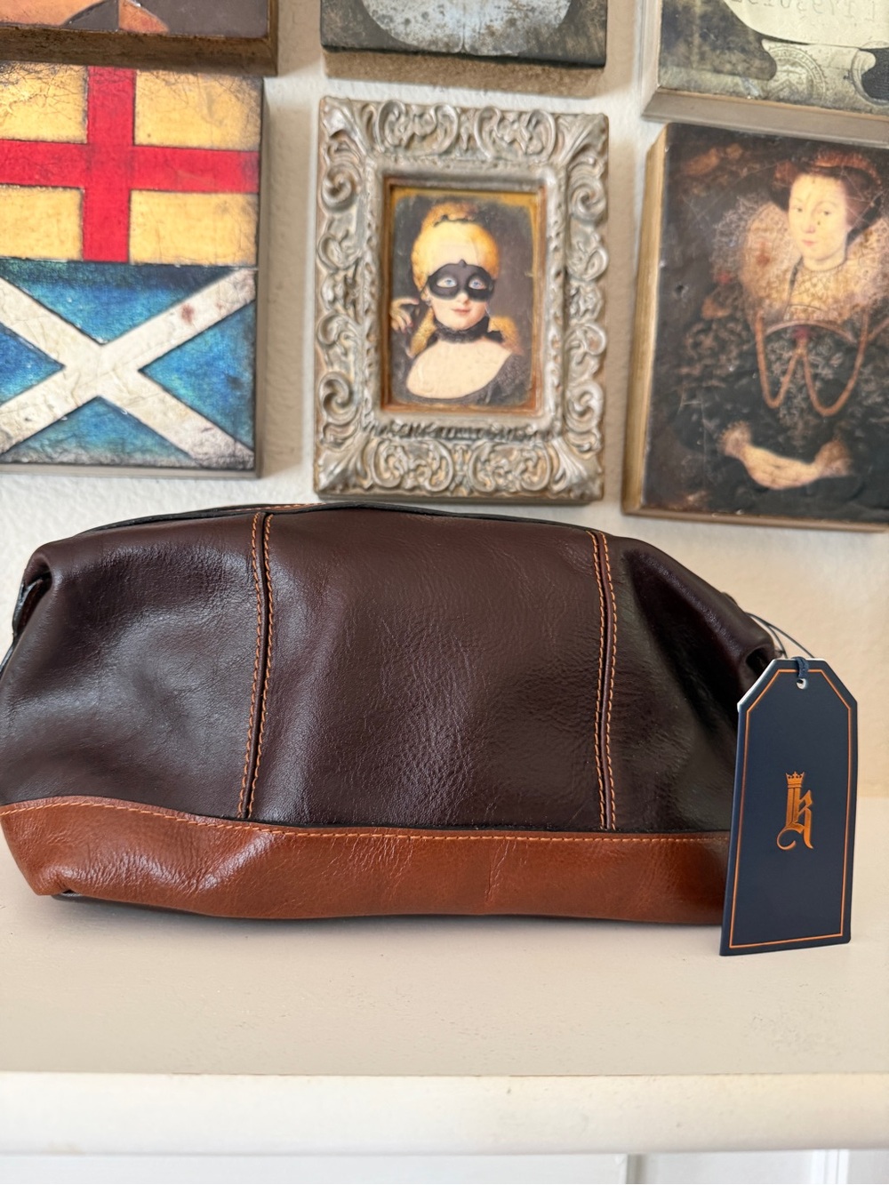 Links‎ & Kings Leather Toiletry Bag Brown Two-Tone Travel Grooming Bag NWT